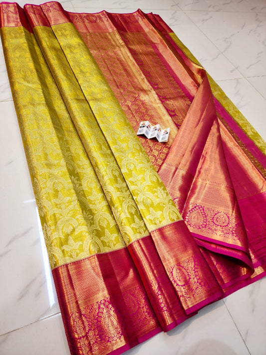 Yellow pure kanchipuram bridal silk sarees