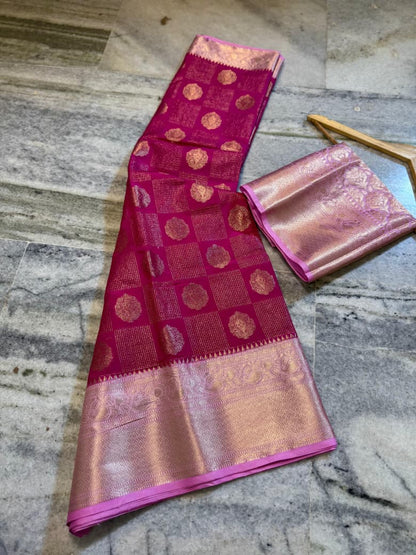 Banarasi semi katan silk sarees with chokdi design