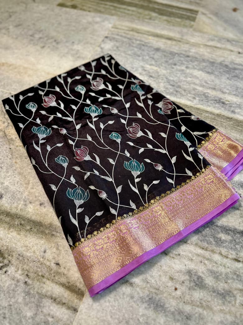 Semi banarasi chiffon silk printed sarees