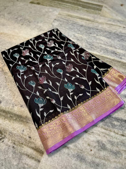 Semi banarasi chiffon silk printed sarees