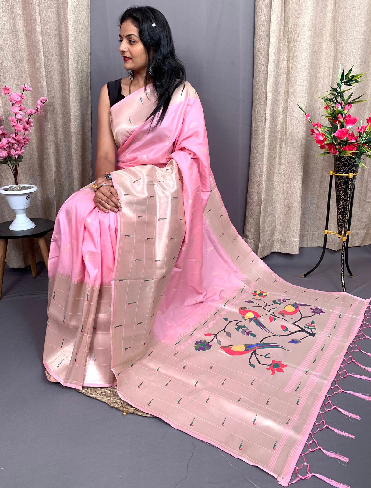 Pink kanjivaram paithani silk sarees
