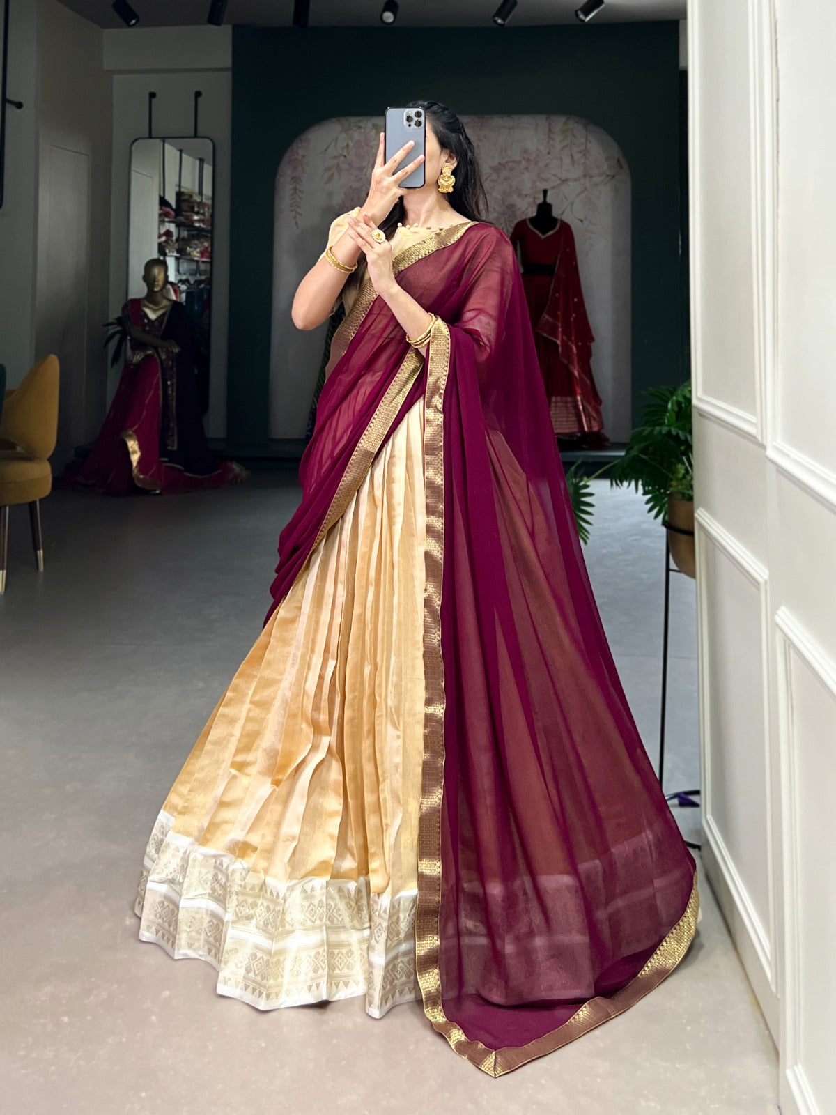 Sandal kanchipuram lehenga choli