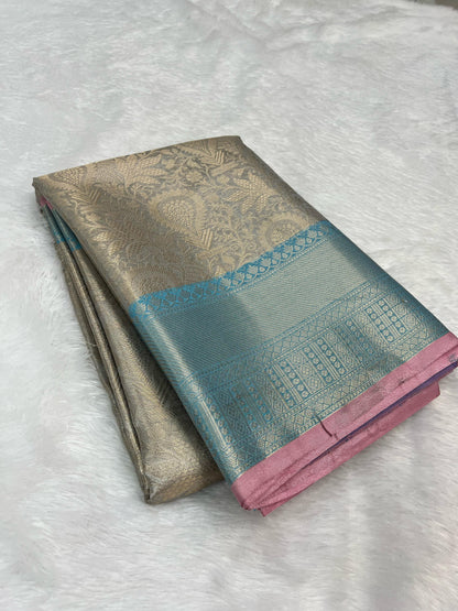 Silver banarasi katan tissue silk sarees