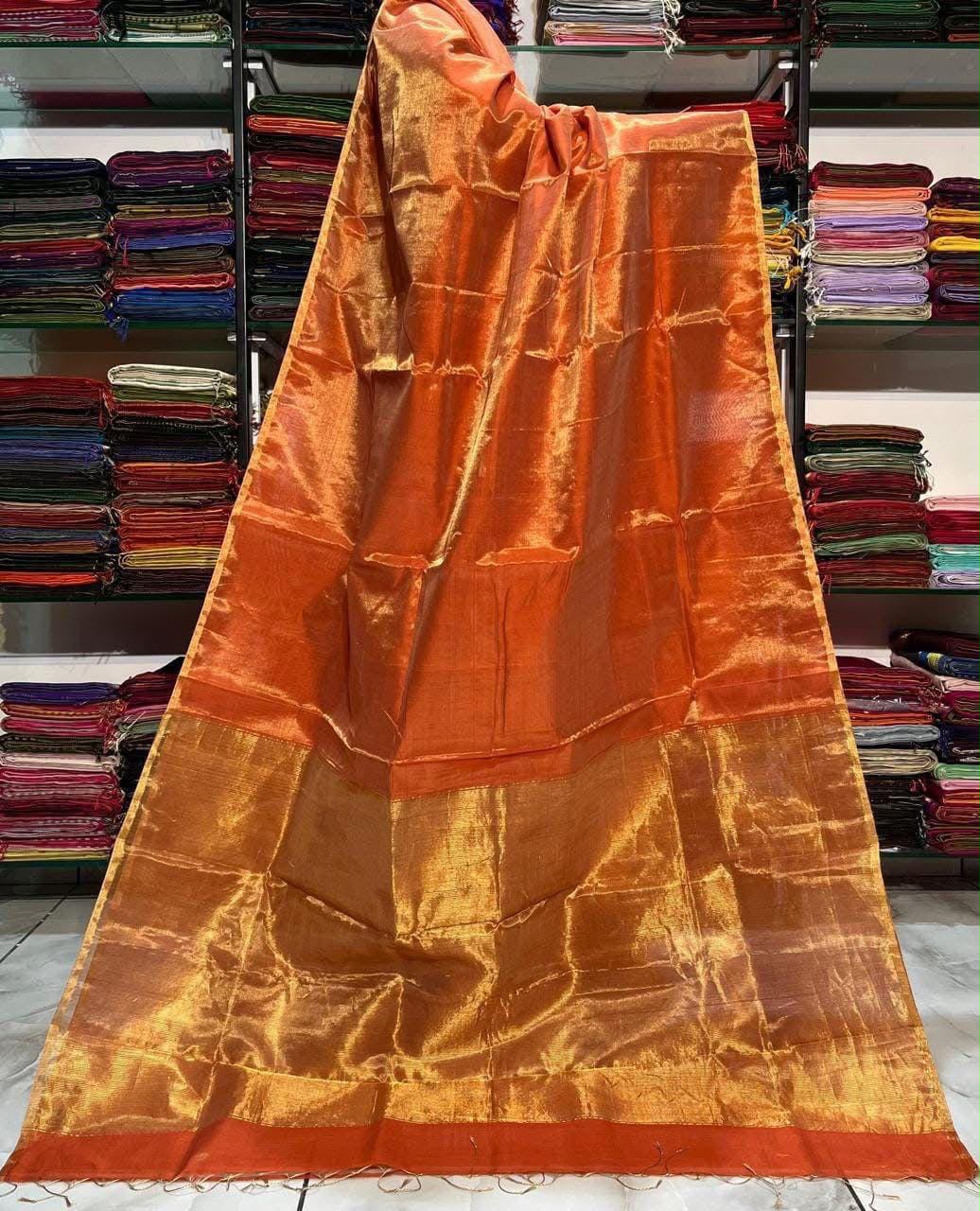 Linen Tissue sarees with 1 inch border