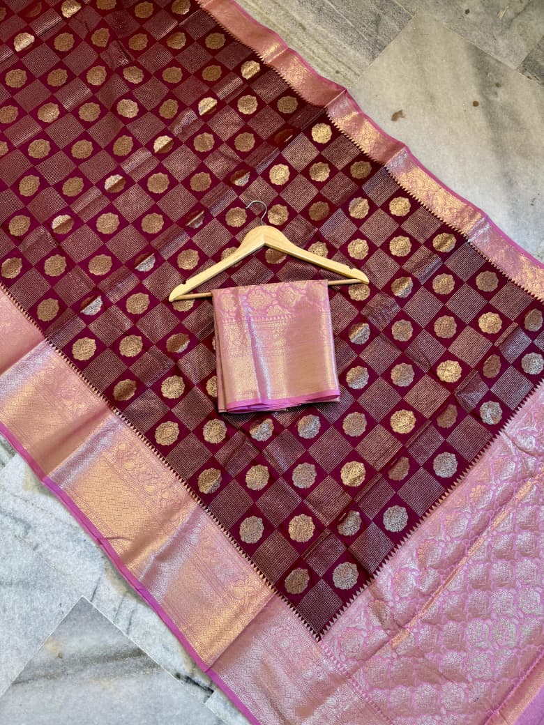 Banarasi semi katan silk sarees with chokdi design