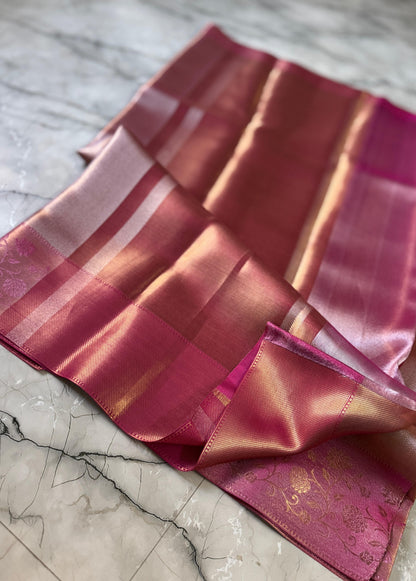 Pinkish gold Banarasi tissue silk sarees