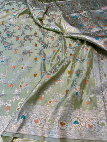 Pastel green pure banarasi mashru silk sarees