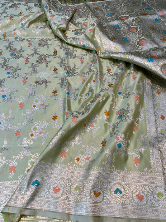 Pastel green pure banarasi mashru silk sarees