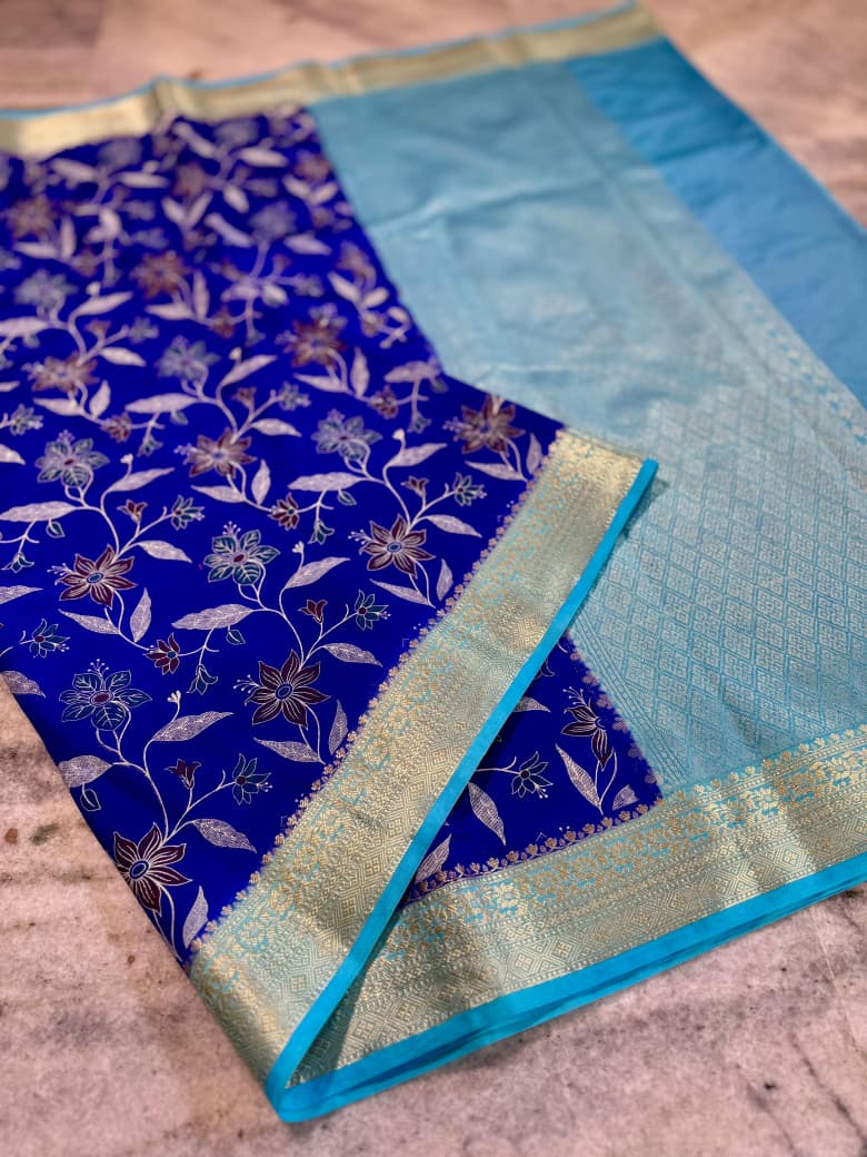 Semi banarasi chiffon silk printed sarees