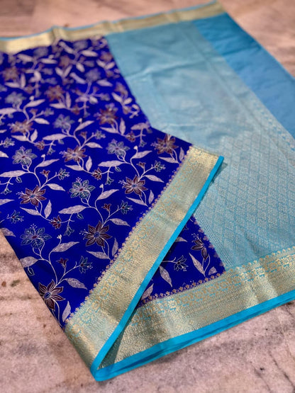 Semi banarasi chiffon silk printed sarees