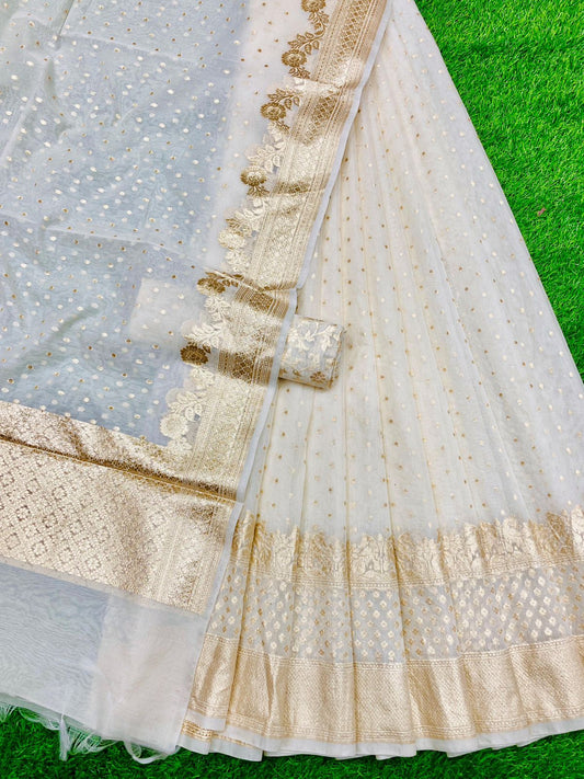 Cream banarasi lehenga for elders