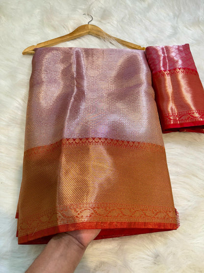 Pinkish gold Banarasi tissue silk sarees