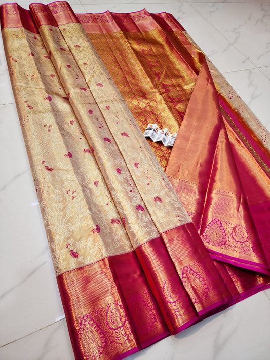 Cream pure kanchipuram bridal silk sarees