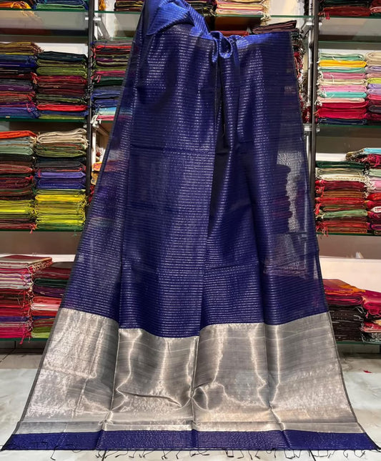 Navy blue semi silk striped sarees