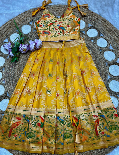 Yellow Paithani lehenga for kids