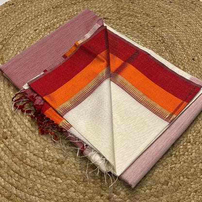 White Maheshwari silk sarees