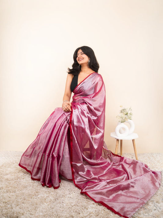 Pink khadi Tissue cotton sarees