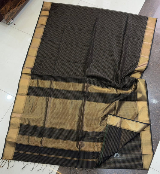 Black Maheshwari silk checks sarees
