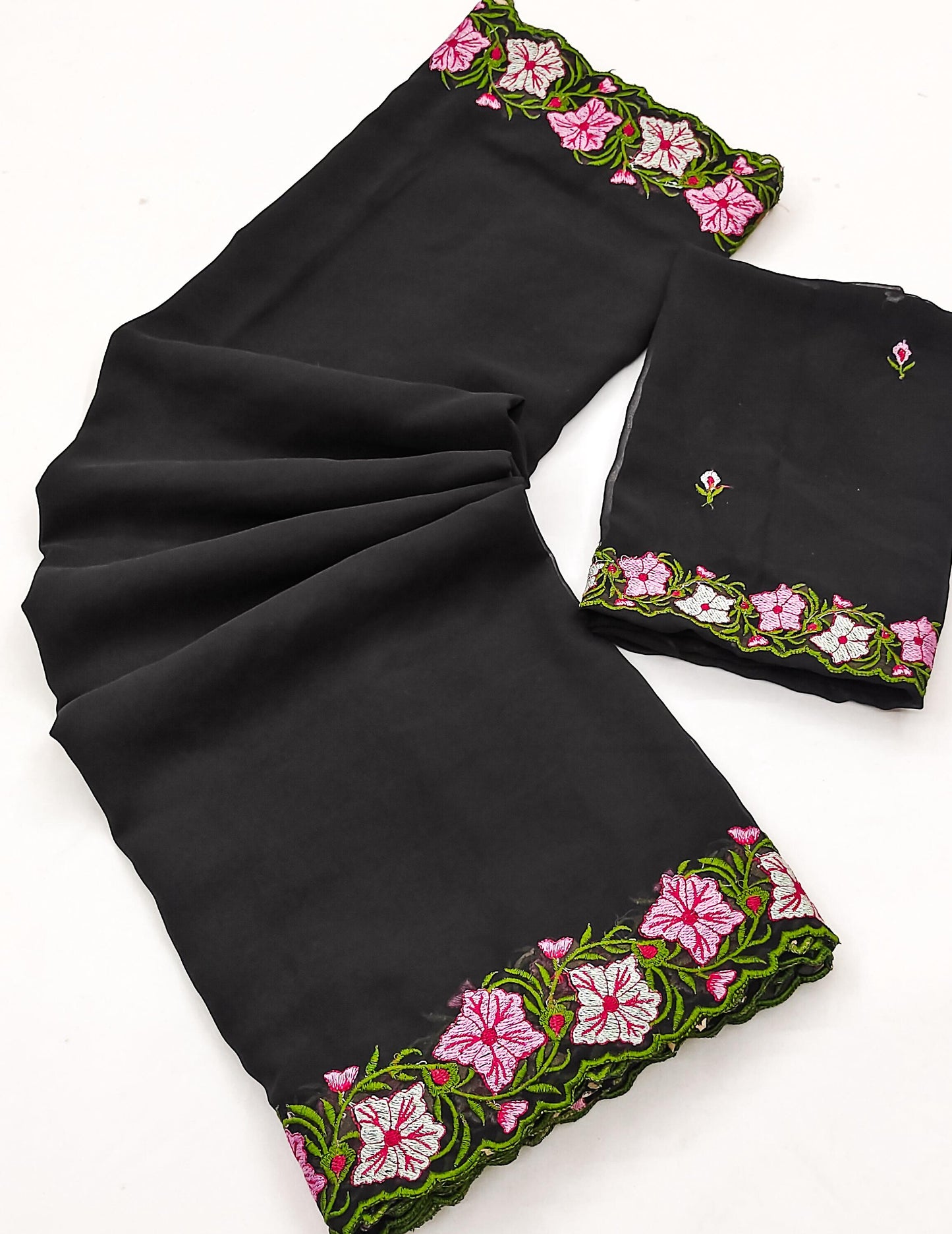 Pastel color faux georgette embroidery sarees