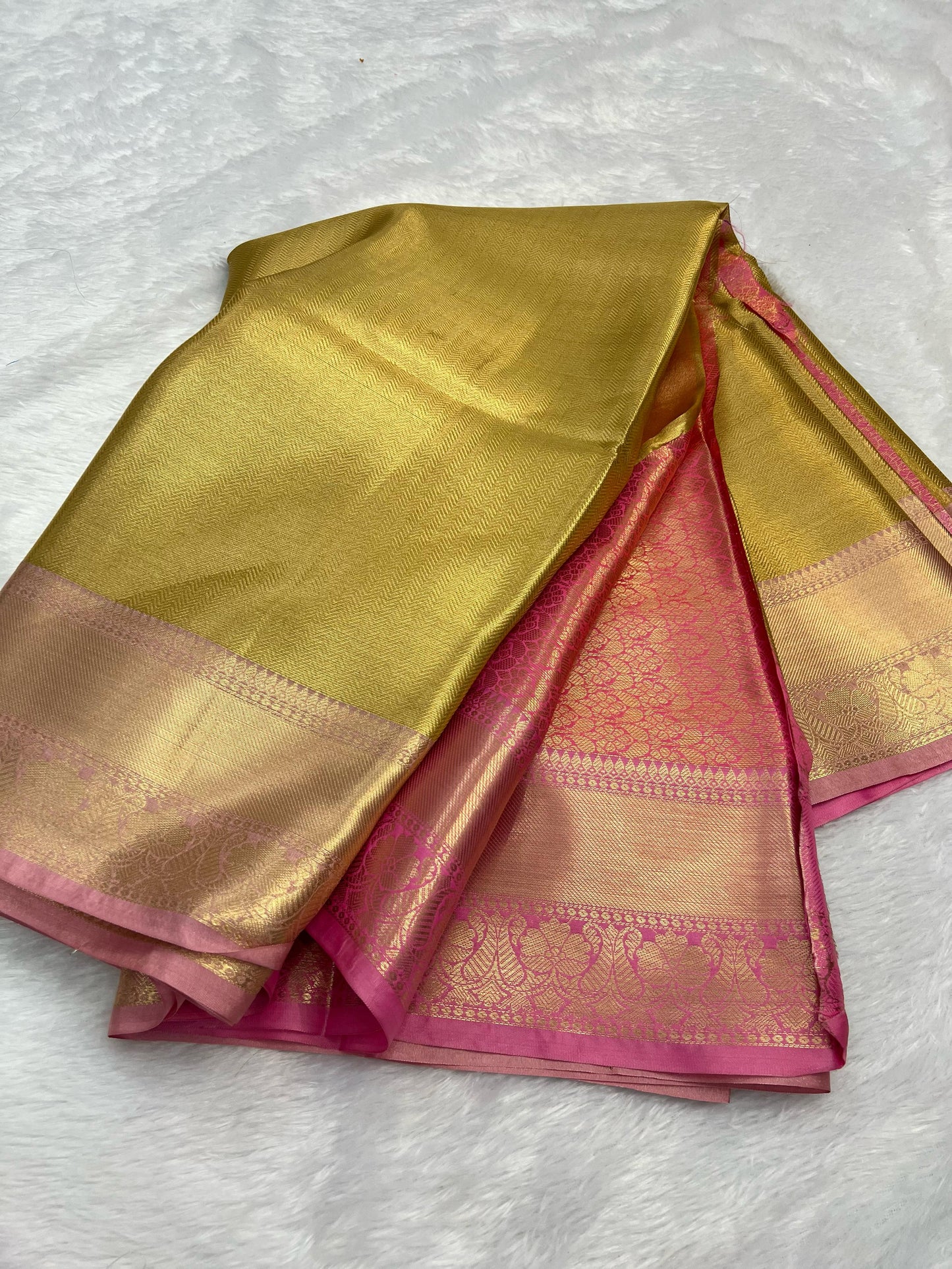 Plain gold Banarasi katan tissue silk sarees