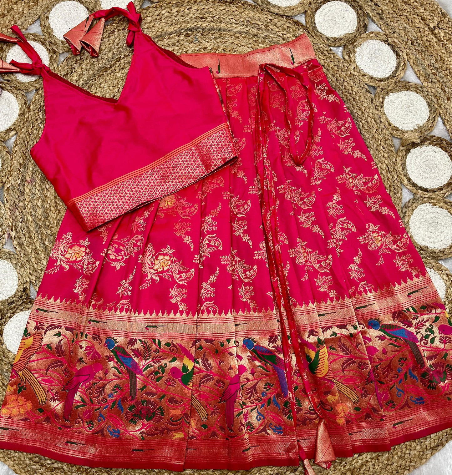 Dark pink Paithani lehenga for kids