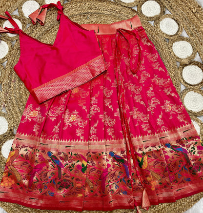 Dark pink Paithani lehenga for kids