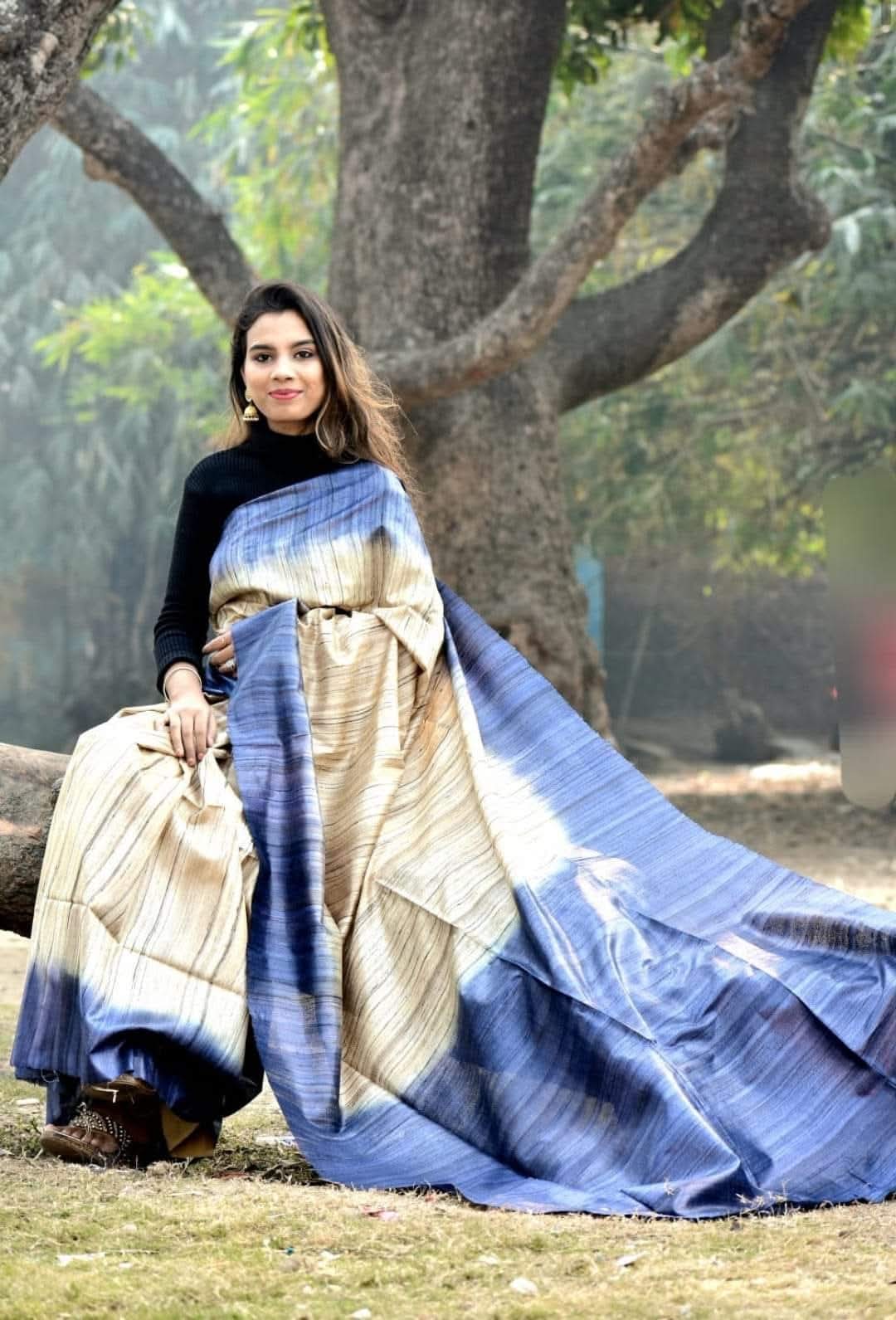 Pure handloom Tussar Ghicha silk sarees