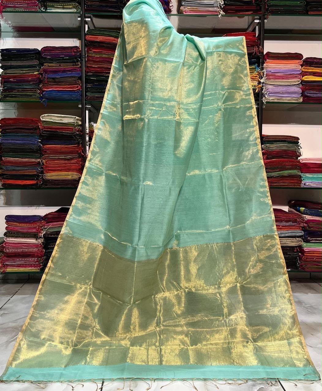 Linen Tissue sarees with 1 inch border