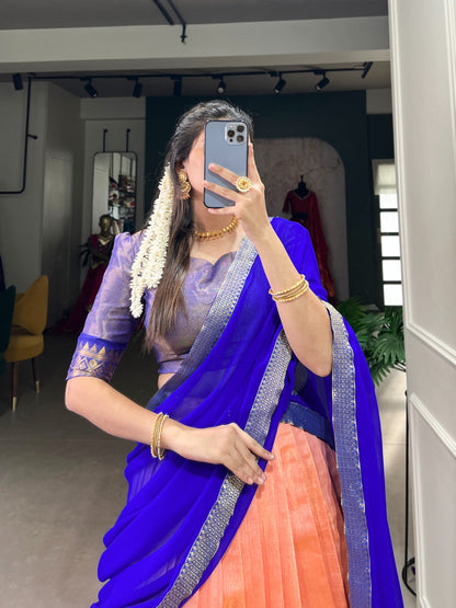 Light orange kanchipuram lehenga choli