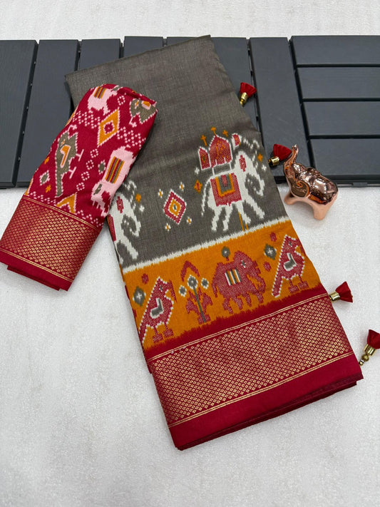 Gray munga crepe patola silk sarees