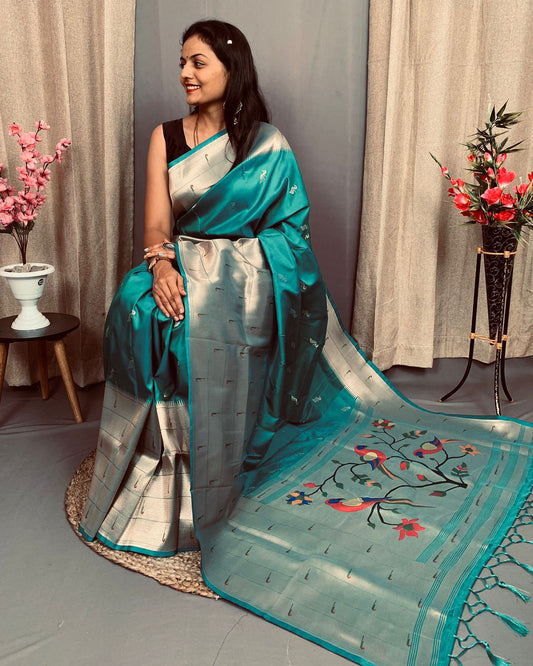 Green kanjivaram paithani silk saree