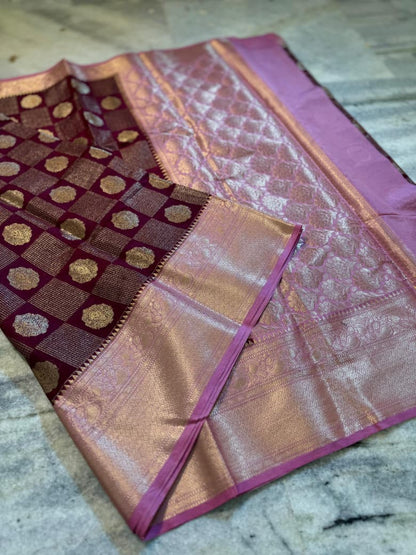 Banarasi semi katan silk sarees with chokdi design