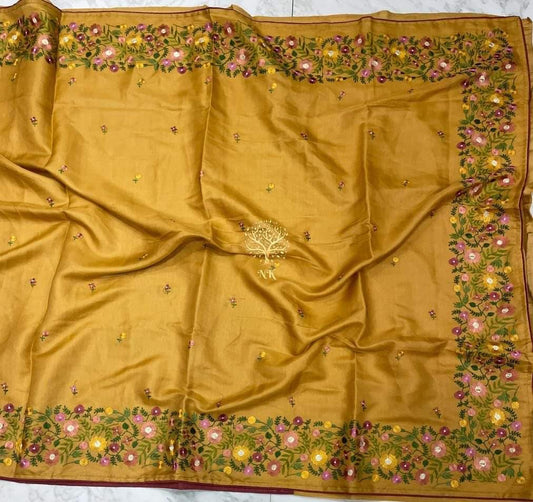 Tussar Munga silk embroidery sarees