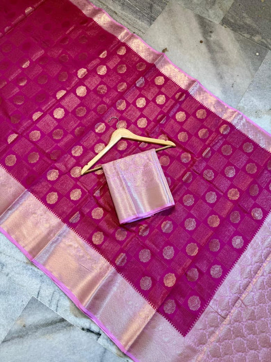 Banarasi semi katan silk sarees with chokdi design