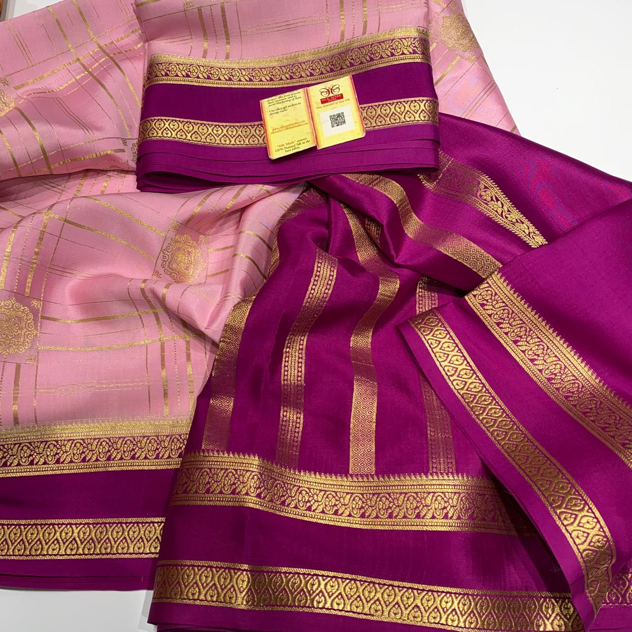 Pure Mysore silk crepe checks sarees