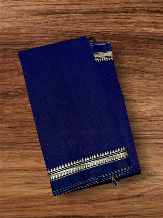 Royal blue mercerised Narayanpet Cotton sarees with thin border