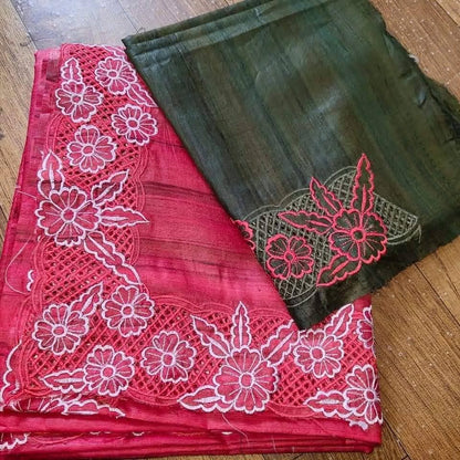 Pure Tussar silk Cutwork sarees