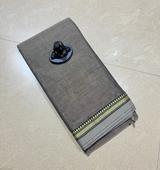 Gray mercerised Narayanpet Cotton sarees with thin border
