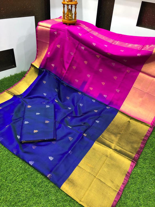 Dark Navy blue Uppada small Jamdani butta Sarees