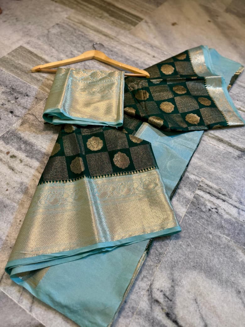 Banarasi semi katan silk sarees with chokdi design