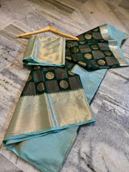 Banarasi semi katan silk sarees with chokdi design