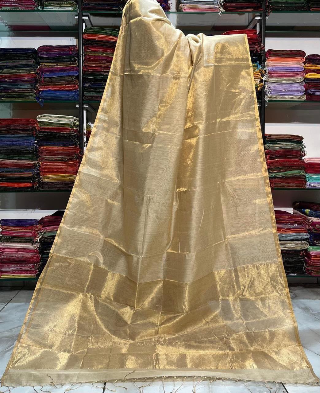 Linen Tissue sarees with 1 inch border