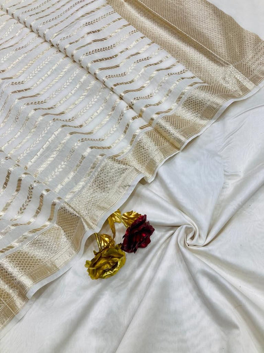 Off white Banarasi plain chanderi silk suit