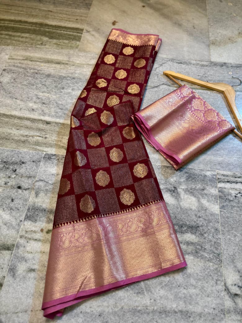 Banarasi semi katan silk sarees with chokdi design