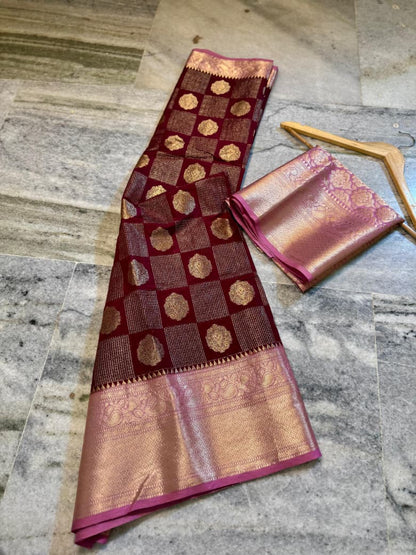 Banarasi semi katan silk sarees with chokdi design