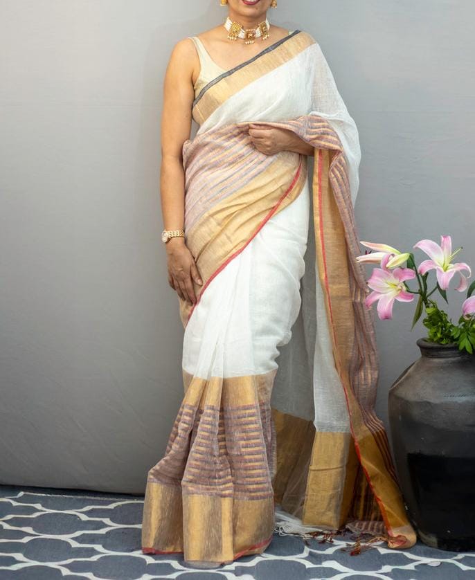 White linen sarees