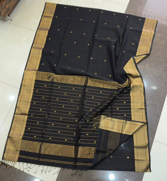 Black Maheshwari silk sarees with big border