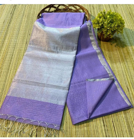 Lilac semi silk striped sarees