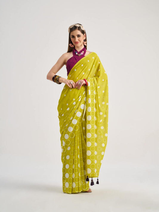Olive green Digital printed Georgette sarees