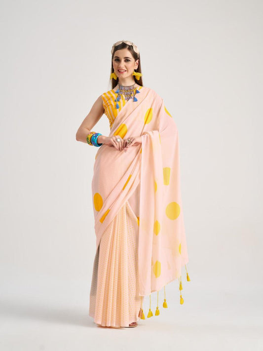 Pastel yellow Digital printed Georgette sarees